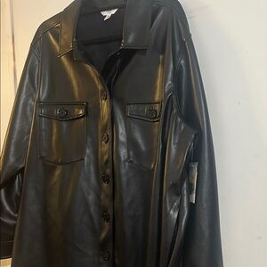 Time and Tru Shiny Black Faux Leather Jacket